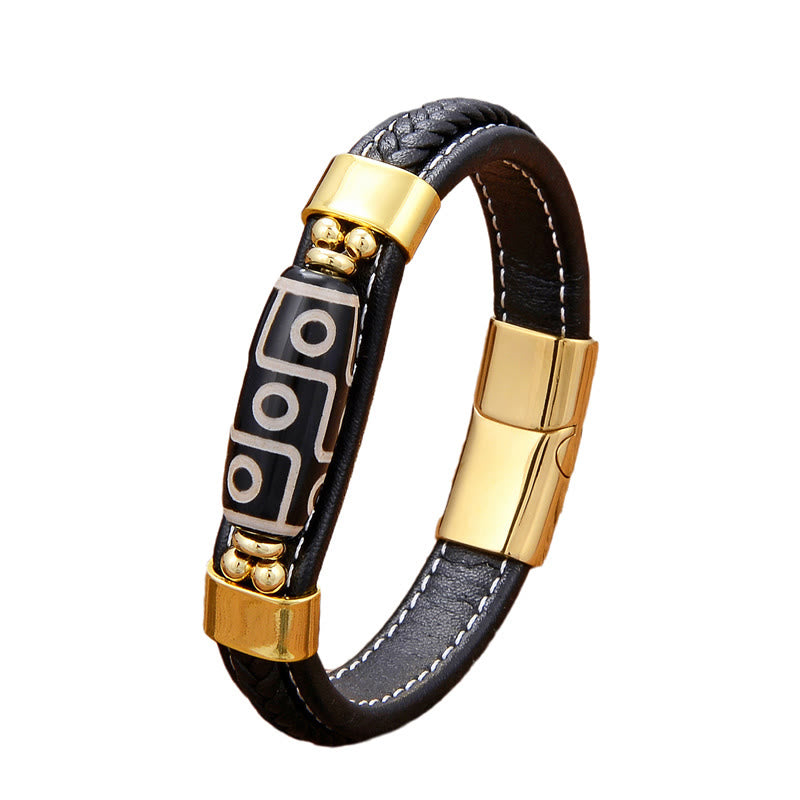 Pulsera de cuero con hebilla de riqueza y cuentas Dzi tibetanas de nueve ojos con Buddha Stones - image 3