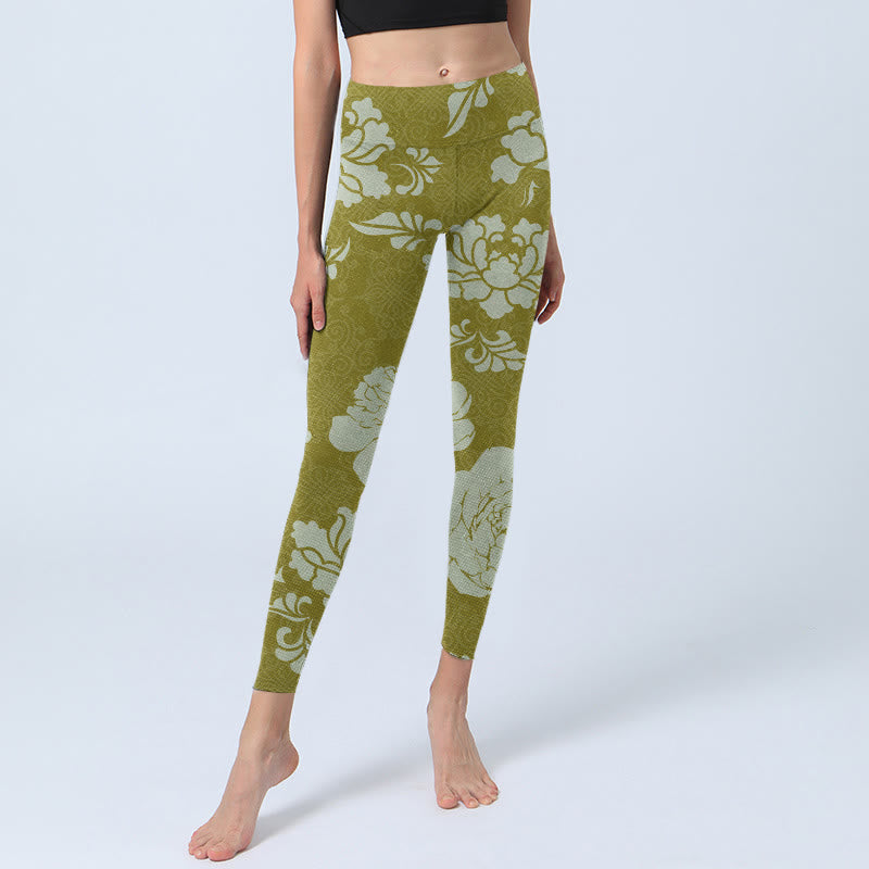 Leggings de yoga para mujer con estampado de flores monocromáticas y Buddha Stones - image 5