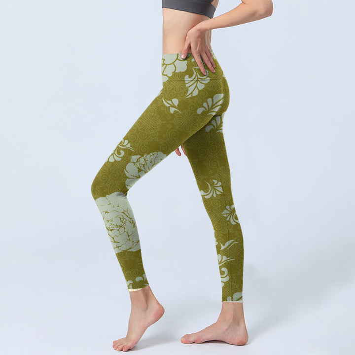 Leggings de yoga para mujer con estampado de flores monocromáticas y Buddha Stones - image 3