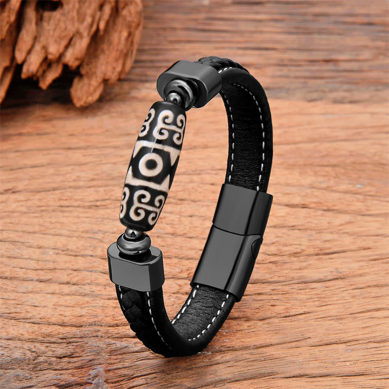 Pulsera de cuero con bendiciones de protección y cuentas tibetanas Dzi con Buddha Stones - Cuentas Dzi - 18-22 cm - image 1