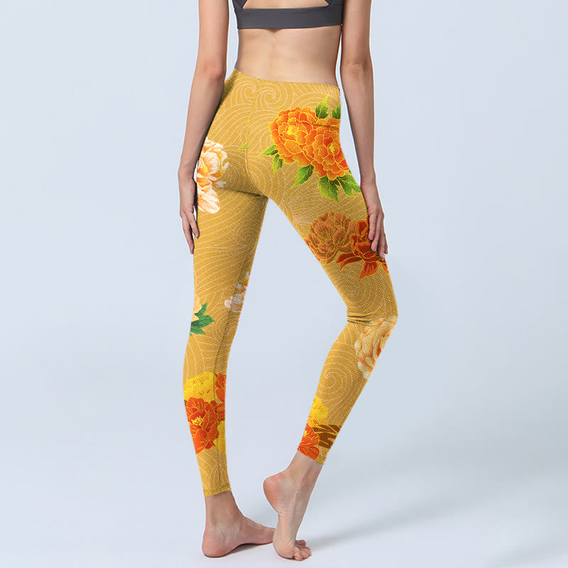 Leggings de yoga para mujer con estampado de flores de rosas vibrantes y Buddha Stones - image 5
