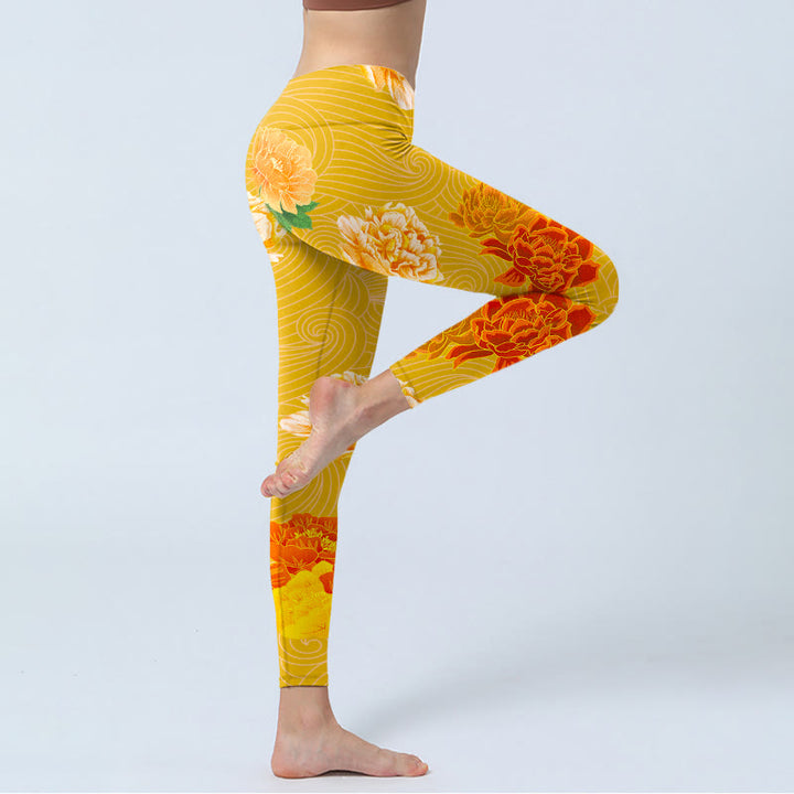 Leggings de yoga para mujer con estampado de flores de rosas vibrantes y Buddha Stones - image 4