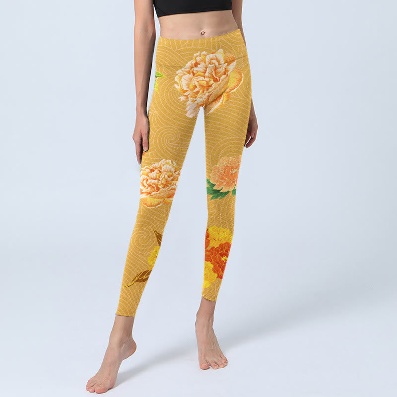 Leggings de yoga para mujer con estampado de flores de rosas vibrantes y Buddha Stones - image 6