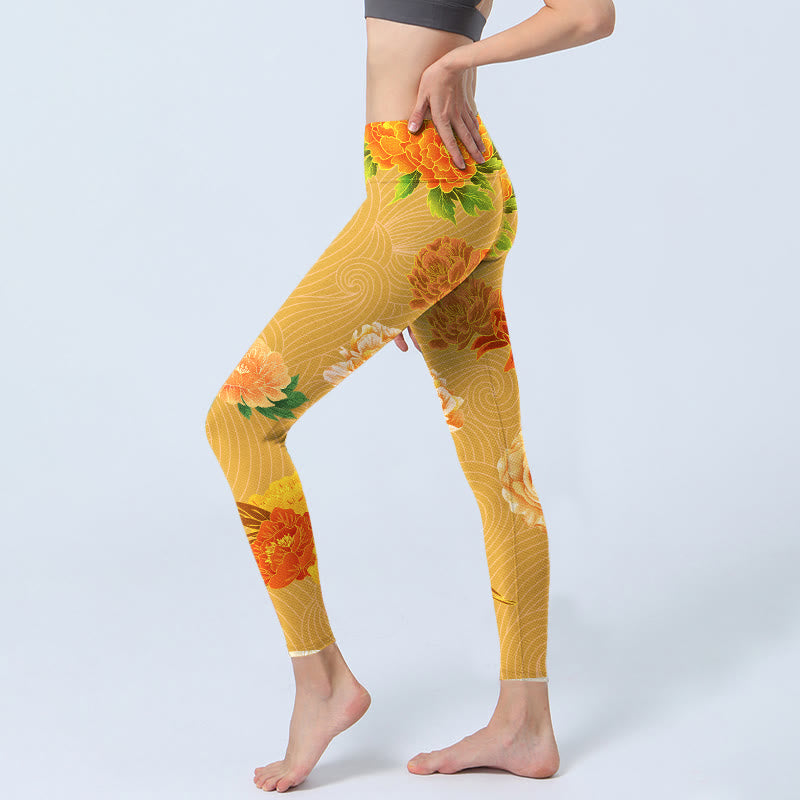 Leggings de yoga para mujer con estampado de flores de rosas vibrantes y Buddha Stones - image 3