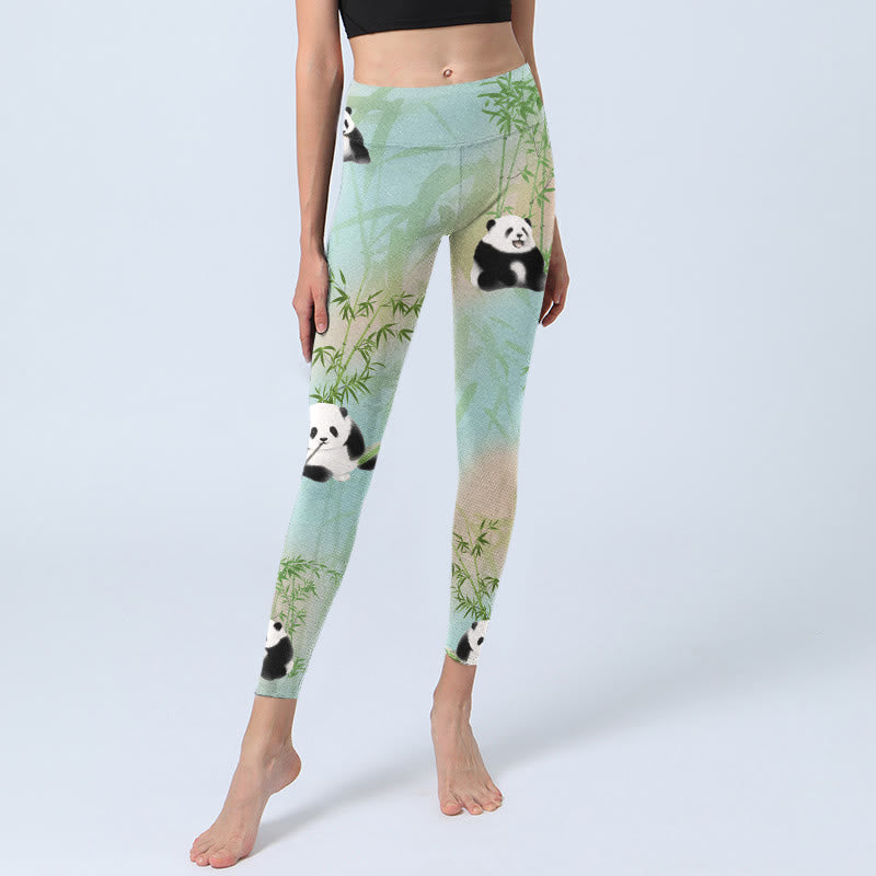 Leggings de yoga para mujer con estampado de bambú, pandas y Buddha Stones - image 6