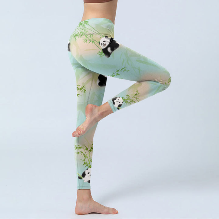 Leggings de yoga para mujer con estampado de bambú, pandas y Buddha Stones - image 4