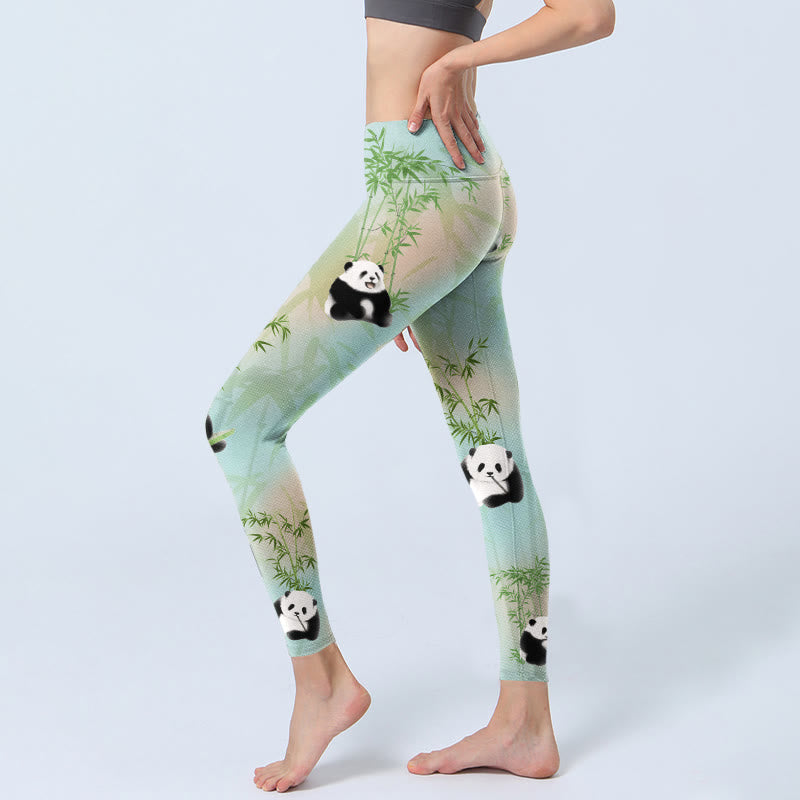 Leggings de yoga para mujer con estampado de bambú, pandas y Buddha Stones - image 3
