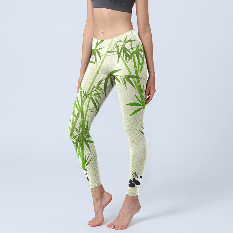 Leggings de yoga para mujer con estampado de ondas de nubes auspiciosas, pandas y bambú exuberante y Buddha Stones - Verde pálido - US18，UK/AU22，EU50 (4XL) - image 1