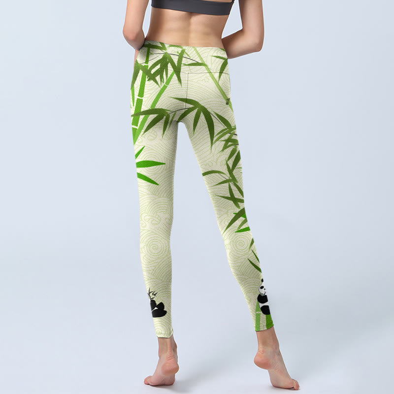 Leggings de yoga para mujer con estampado de ondas de nubes auspiciosas, pandas y bambú exuberante y Buddha Stones - image 7