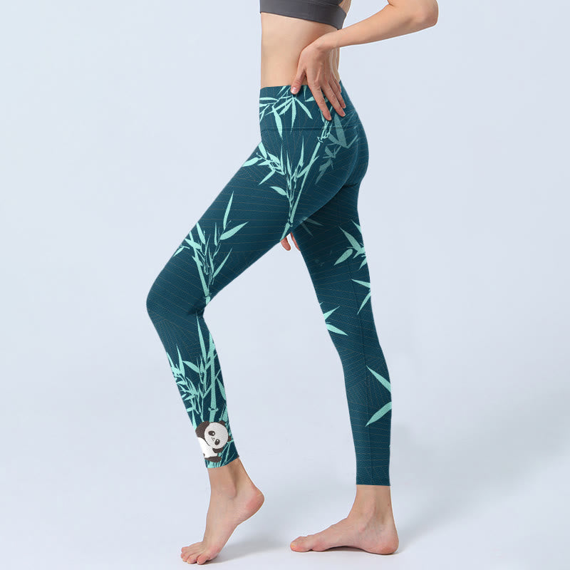 Leggings de yoga para mujer con estampado de panda de bambú y Buddha Stones en turquesa exuberante - image 3