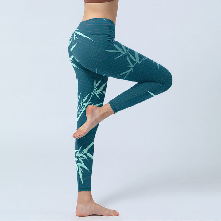 Leggings de yoga para mujer con estampado de panda de bambú y Buddha Stones en turquesa exuberante - image 4