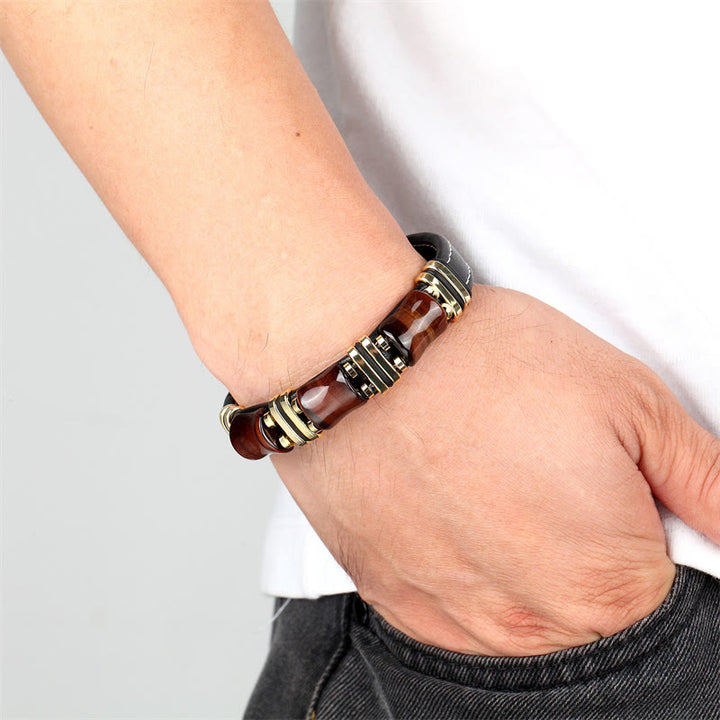 Buddha Stones Pulsera de cuero con protección de tres piedras de bambú y ojo de tigre - image 19