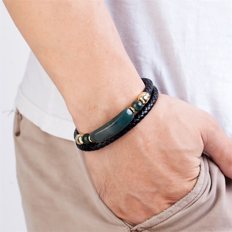 Pulsera de cuero con hebilla magnética y Buddha Stones, aventurina verde, ojo de tigre, ágata verde, ónix negro y piedra de hematita - image 15