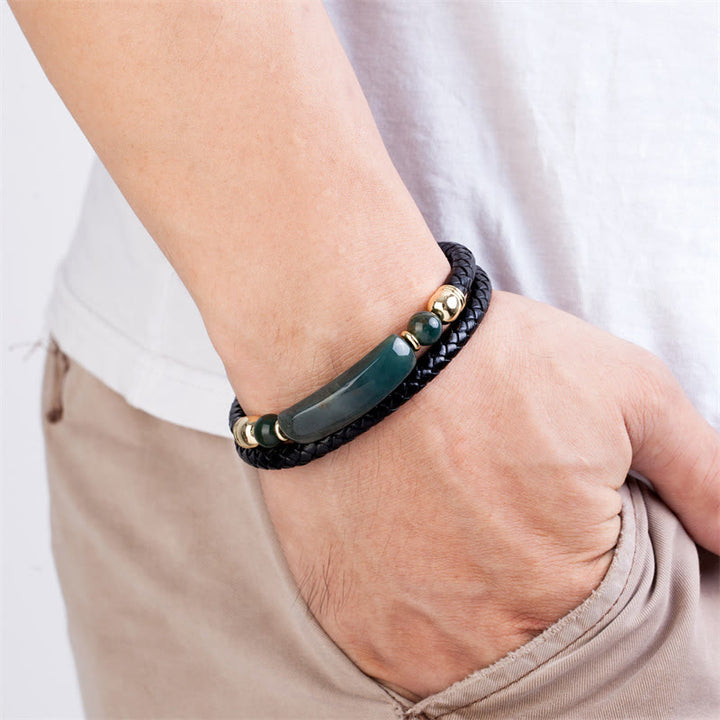 Pulsera de cuero con hebilla magnética y Buddha Stones, aventurina verde, ojo de tigre, ágata verde, ónix negro y piedra de hematita - image 15