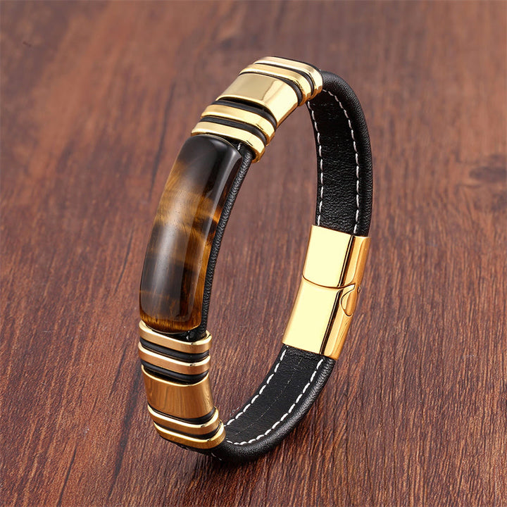 Pulsera de cuero con hebilla y piedra de ojo de tigre de Buddha Stones para pensar con claridad - Ojo de tigre dorado - 18-22 cm - image 3