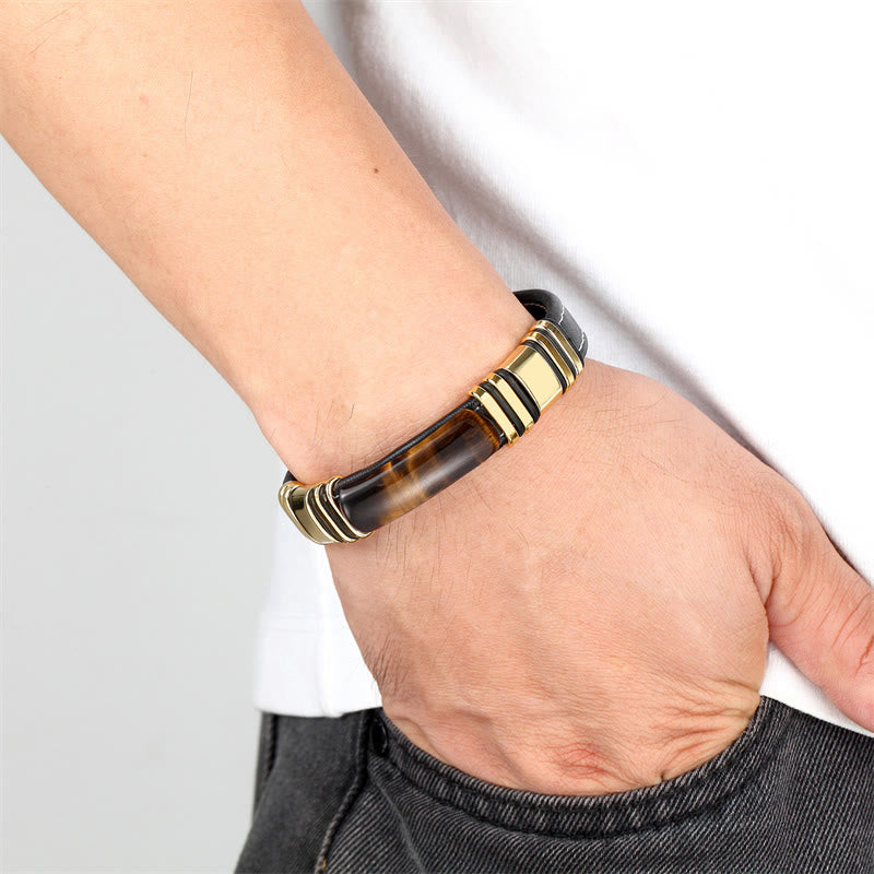 Pulsera de cuero con hebilla y piedra de ojo de tigre de Buddha Stones para pensar con claridad - image 4