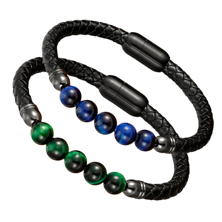 Pulsera de cuero protectora con cuentas de lazurita, ónix negro, ágata azul, ojo de tigre y Buddha Stones - image 27
