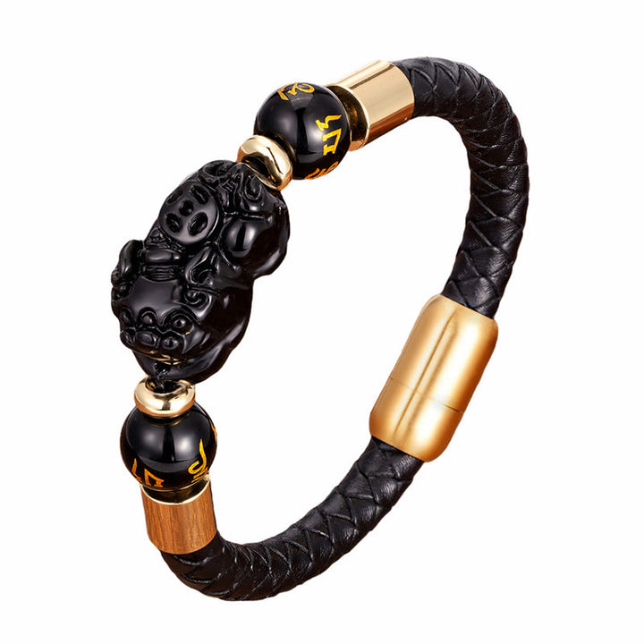 Pulsera de cuero con Buddha Stones , ojo de tigre, ónix negro, ágata roja, moneda de cobre PiXiu, Om Mani Padme Hum - image 7