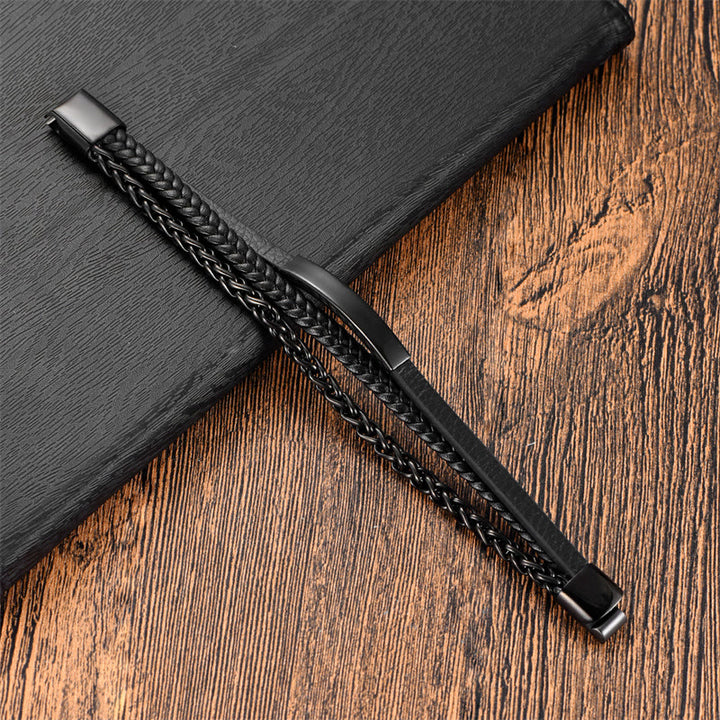 Pulsera de cuero con hebilla de acero de titanio multicapa con Buddha Stones