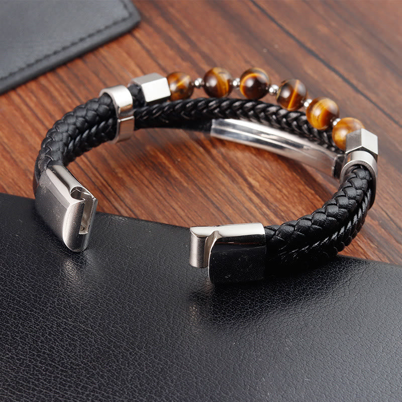 Pulsera de cuero con hebilla de conexión a tierra de múltiples capas con cuentas de ojo de tigre y Buddha Stones
