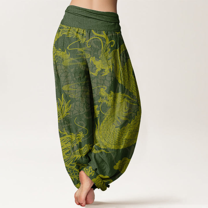 Pantalones bombachos de cintura elástica para mujer con estampado de Buddha Stones, dragón, nubes auspiciosas y algodón. - image 5