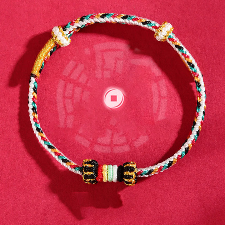 Pulsera trenzada con nudo de arrecife y nudo completo con cinco elementos y Buddha Stones