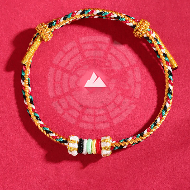 Pulsera trenzada con nudo de arrecife y nudo completo con cinco elementos y Buddha Stones