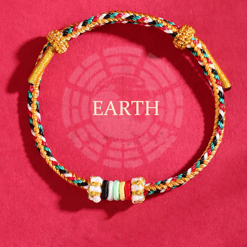 Pulsera trenzada con nudo de arrecife y nudo completo con cinco elementos y Buddha Stones
