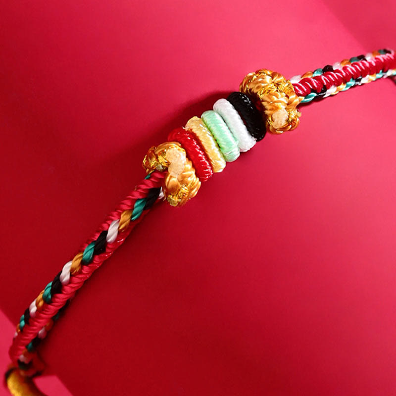 Pulsera trenzada con nudo de arrecife y nudo completo con cinco elementos y Buddha Stones