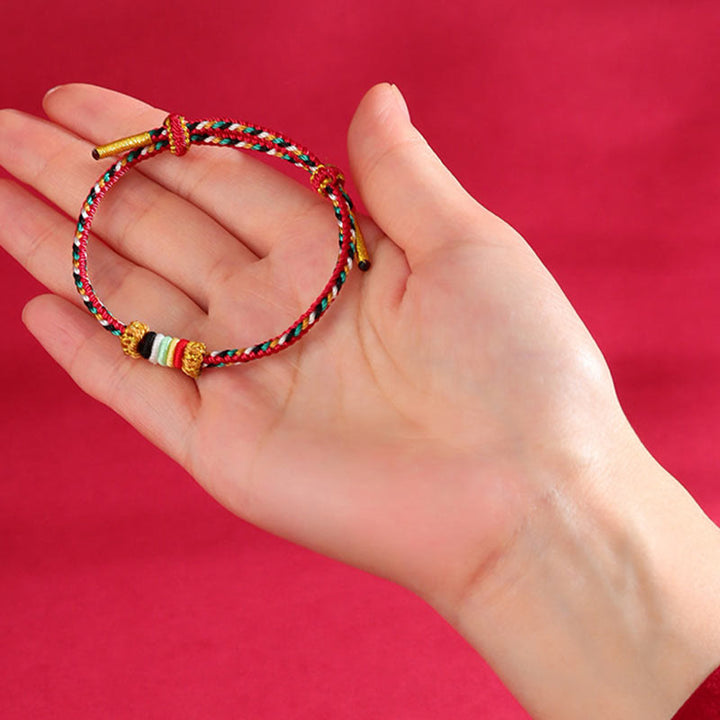 Pulsera trenzada con nudo de arrecife y nudo completo con cinco elementos y Buddha Stones
