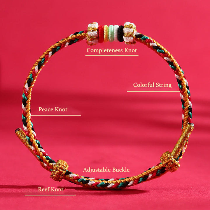 Pulsera trenzada con nudo de arrecife y nudo completo con cinco elementos y Buddha Stones
