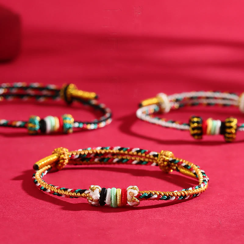 Pulsera trenzada con nudo de arrecife y nudo completo con cinco elementos y Buddha Stones