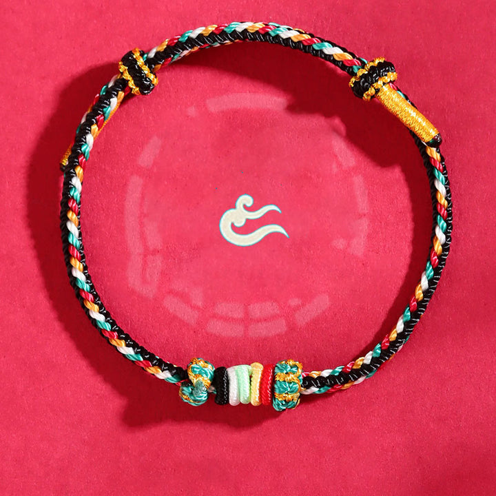 Pulsera trenzada con nudo de arrecife y nudo completo con cinco elementos y Buddha Stones