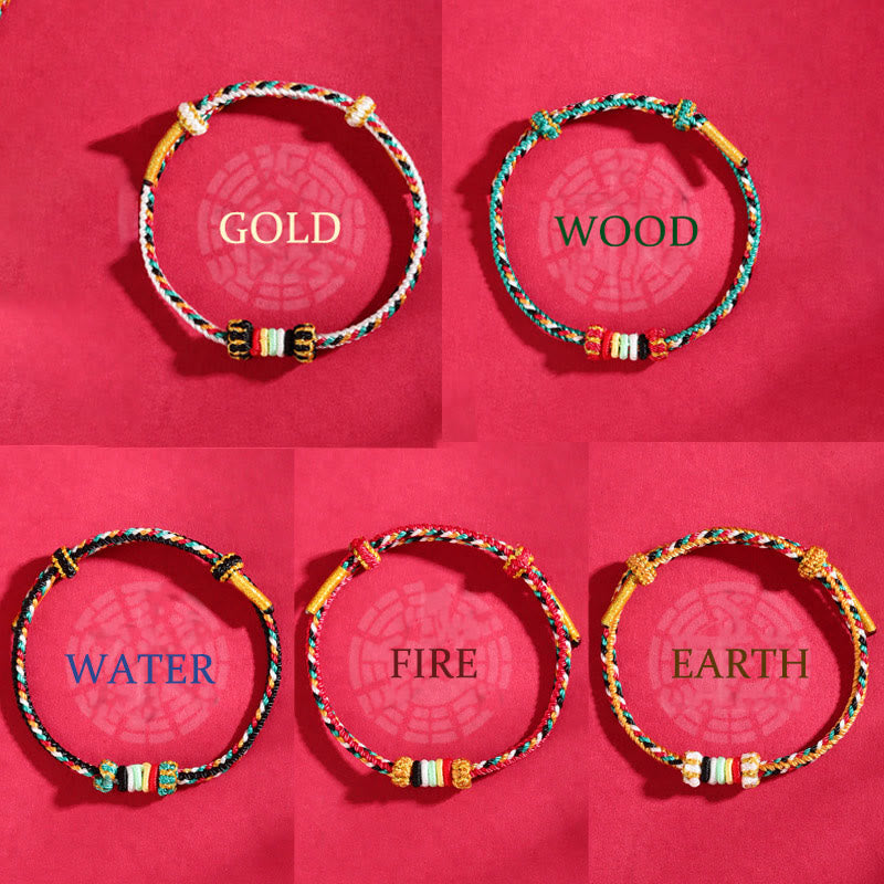 Pulsera trenzada con nudo de arrecife y nudo completo con cinco elementos y Buddha Stones