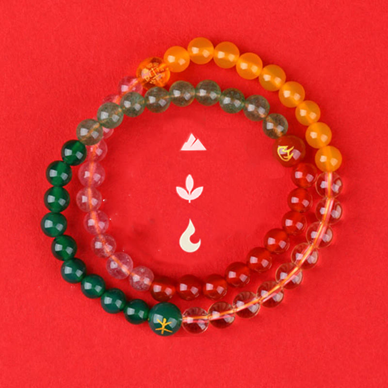 Pulsera de la sabiduría de cuarzo fresa y ágata de cristal con cinco elementos y Buddha Stones - image 11
