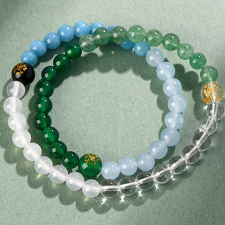 Pulsera de la sabiduría de cuarzo fresa y ágata de cristal con cinco elementos y Buddha Stones - image 2