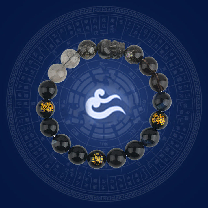 Pulsera de la riqueza Pixiu de ágata de cristal con cinco elementos y Buddha Stones