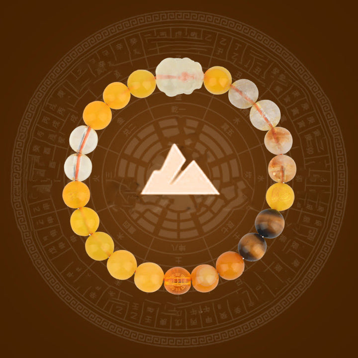Pulsera de la riqueza Pixiu de ágata de cristal con cinco elementos y Buddha Stones
