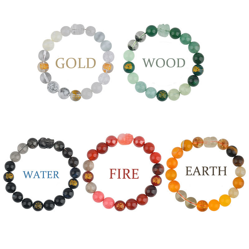 Pulsera de la riqueza Pixiu de ágata de cristal con cinco elementos y Buddha Stones