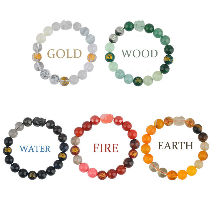 Pulsera de la riqueza Pixiu de ágata de cristal con cinco elementos y Buddha Stones