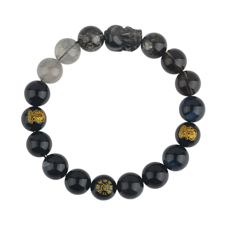 Pulsera de la riqueza Pixiu de ágata de cristal con cinco elementos y Buddha Stones