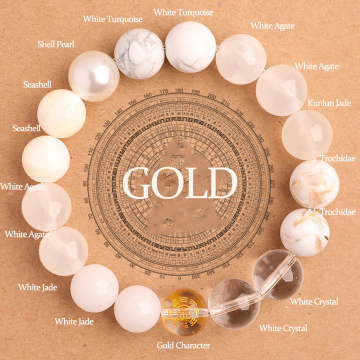 Pulsera de la suerte con Buddha Stones, cinco elementos y ágata variada - Oro (Circunferencia de la muñeca: 14-16 cm) - 12 mm - image 4