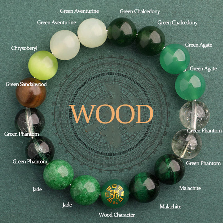 Pulsera de la suerte con Buddha Stones, cinco elementos y ágata variada - Madera (Circunferencia de la muñeca: 14-16 cm) - 12 mm - image 12