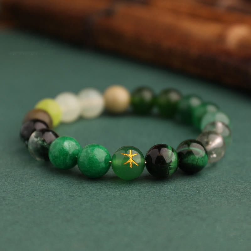 Pulsera de la suerte con Buddha Stones, cinco elementos y ágata variada
