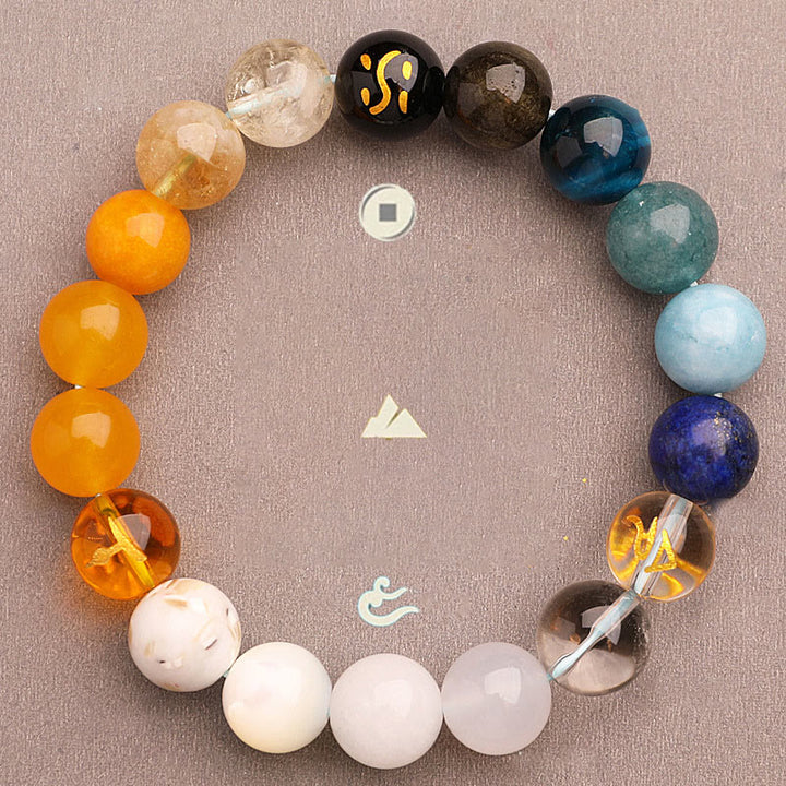 Pulsera de la sabiduría con Buddha Stones, cinco elementos, varios cristales de ágata y piedra solar - image 12