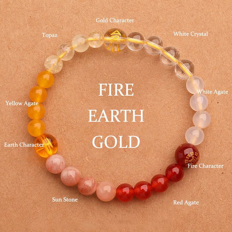 Pulsera de la sabiduría con Buddha Stones, cinco elementos, varios cristales de ágata y piedra solar - Oro Fire Earth (Circunferencia de la muñeca: 14-16 cm) - 6 mm - image 6