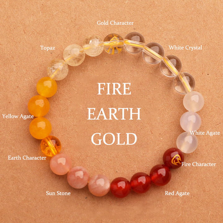 Pulsera de la sabiduría con Buddha Stones, cinco elementos, varios cristales de ágata y piedra solar - Oro Fire Earth (Circunferencia de la muñeca: 14-16 cm) - 8 mm - image 4