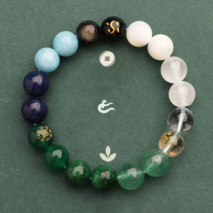 Pulsera de la sabiduría con Buddha Stones, cinco elementos, varios cristales de ágata y piedra solar - image 22