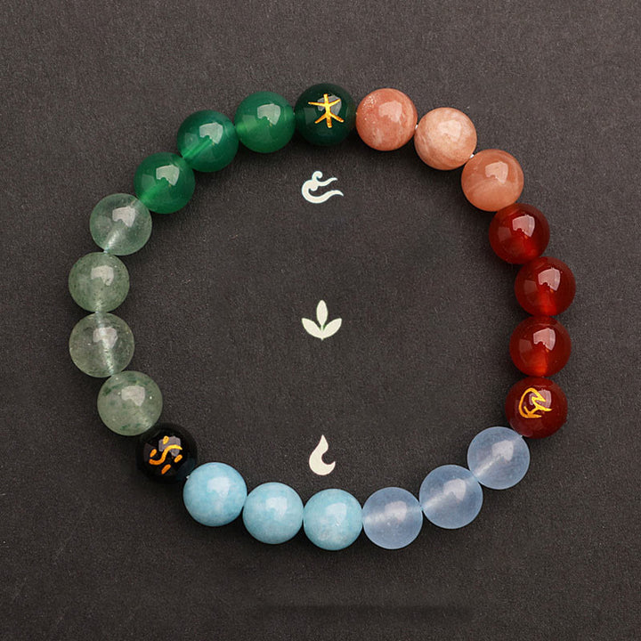 Pulsera de la sabiduría con Buddha Stones, cinco elementos, varios cristales de ágata y piedra solar - image 34