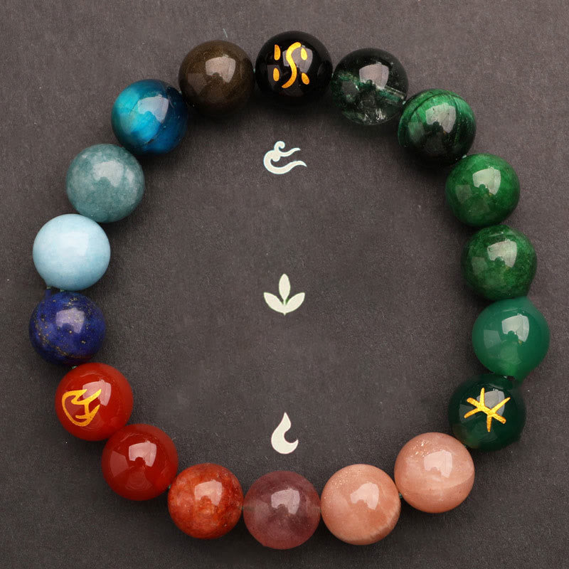 Pulsera de la sabiduría con Buddha Stones, cinco elementos, varios cristales de ágata y piedra solar - image 30